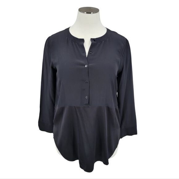 Eileen Fisher Chic Silk Black Button-Up Blouse Long Sleeves Women's Size XL - Picture 1 of 12